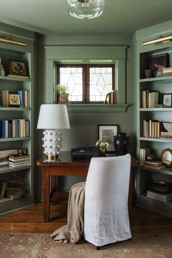 Office with built in bookshelves